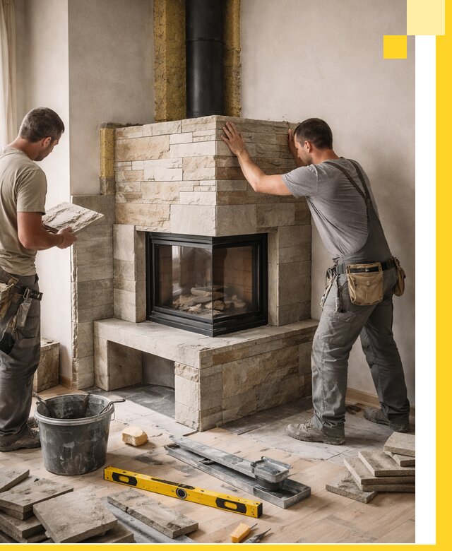 Угловые камины под ключ проект, монтаж и отделка в Верхней Пышме