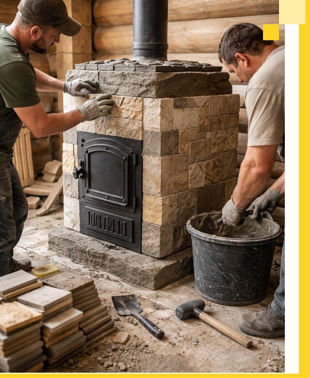 Облицовка банной печи под ключ в Верхней Пышме: камень и плитка