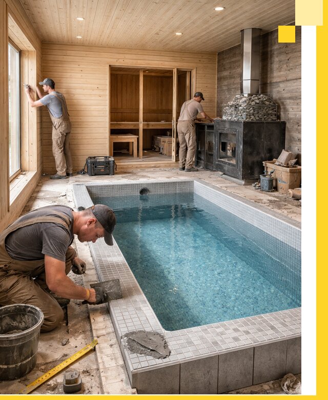 Проект бани с бассейном и сауной в Верхней Пышме под ключ