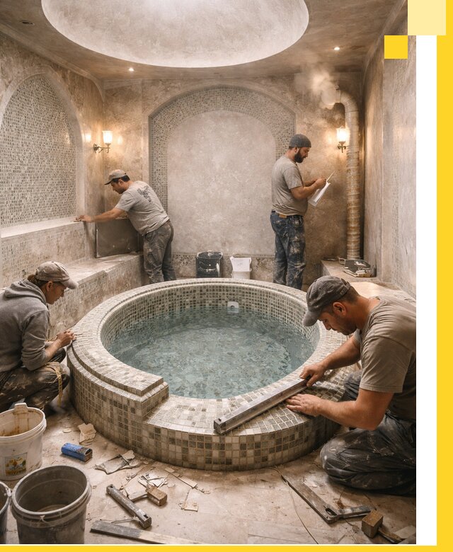 Профессиональное строительство хамама с бассейном в Верхней Пышме под ключ