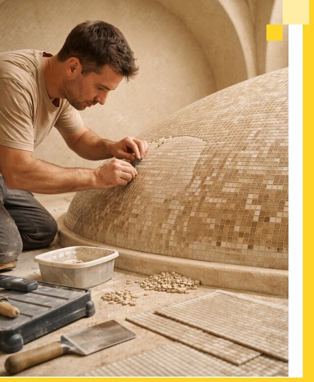 Профессиональная укладка мозаики для хамама под ключ в Верхней Пышме